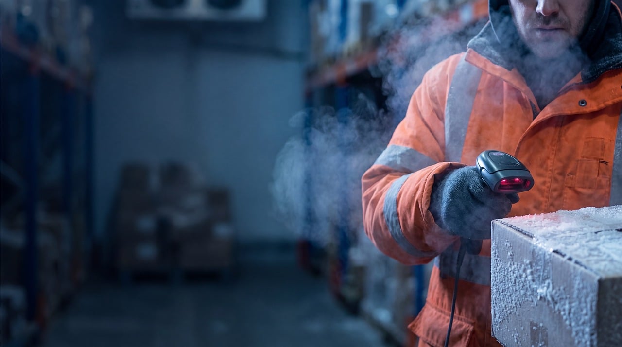 Warehouse worker scanning a case in a distribution center